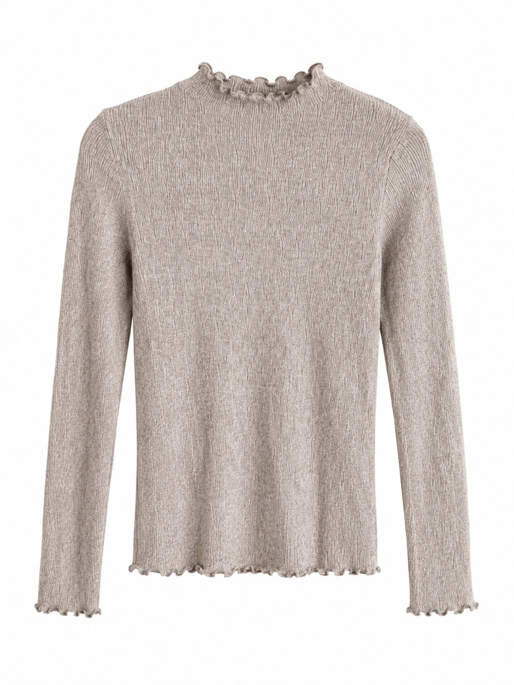 Lil & Lala French Brand Taupe Mock Neck lightweight ruffle Trim Knit Top Size S